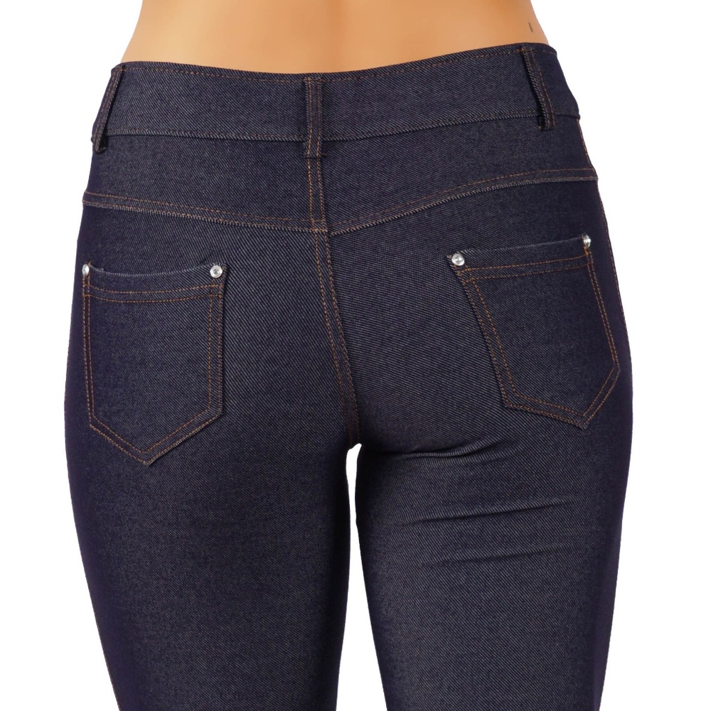 Jean Look Jeggings Tights Slim Fit Pull Up Pants - Picture 4 of 5